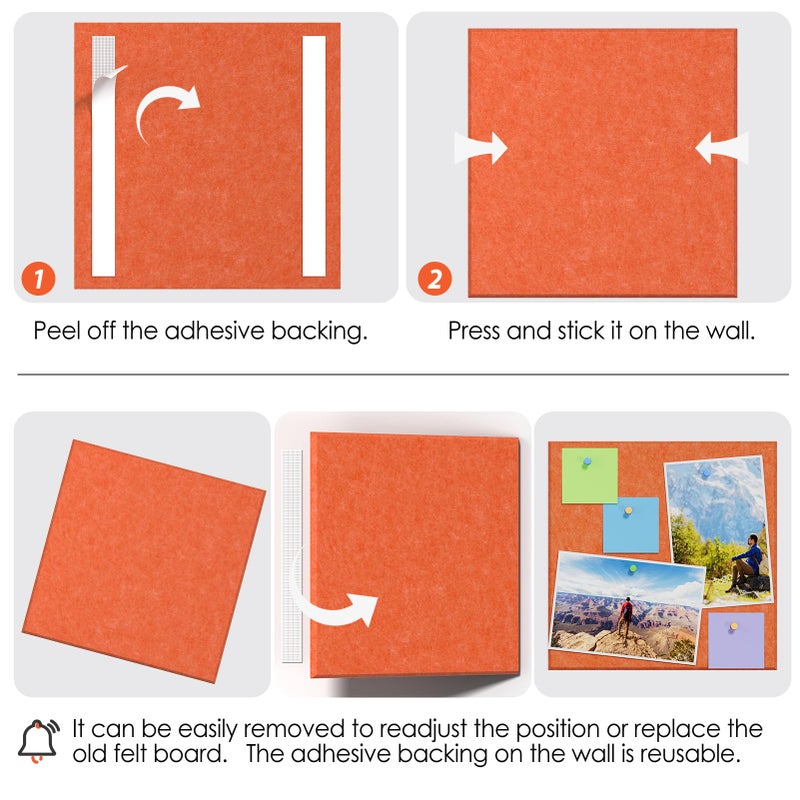 MaxGear Large Cork Board for Wall 36"" x 24"", Orange Bulletin Board, 6 Pack Felt Wall Tiles with Pushpins, Cork Boards for Office Push Pin Board Tack Board Felt Board - Image 4